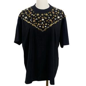 Clodia Dee Black with Gold Metal and Stone Embellishments at Neck SS Top XL